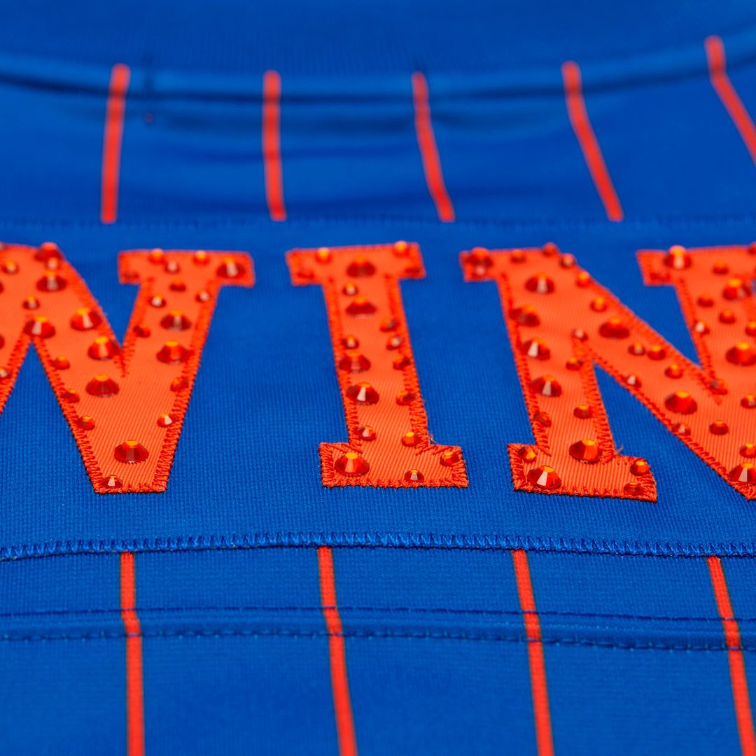 New York Knicks Patrick Ewing Mitchell & Ness x DANNIJO Women's Name & Number Cropped Football Jersey - Blue