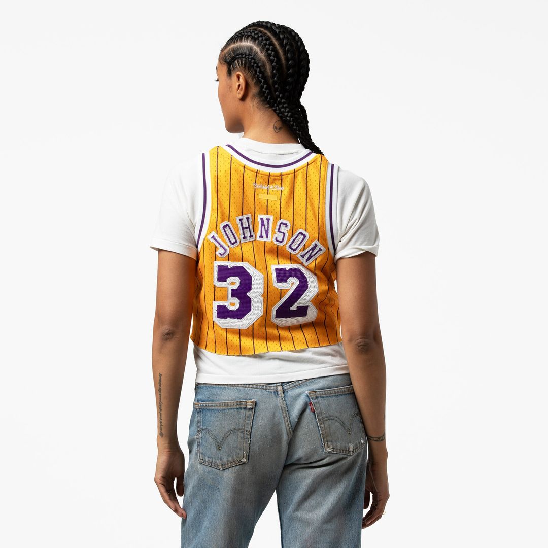 Los Angeles Lakers Magic Johnson Mitchell & Ness x DANNIJO Women's Fashion Cropped Basketball Jersey - Yellow