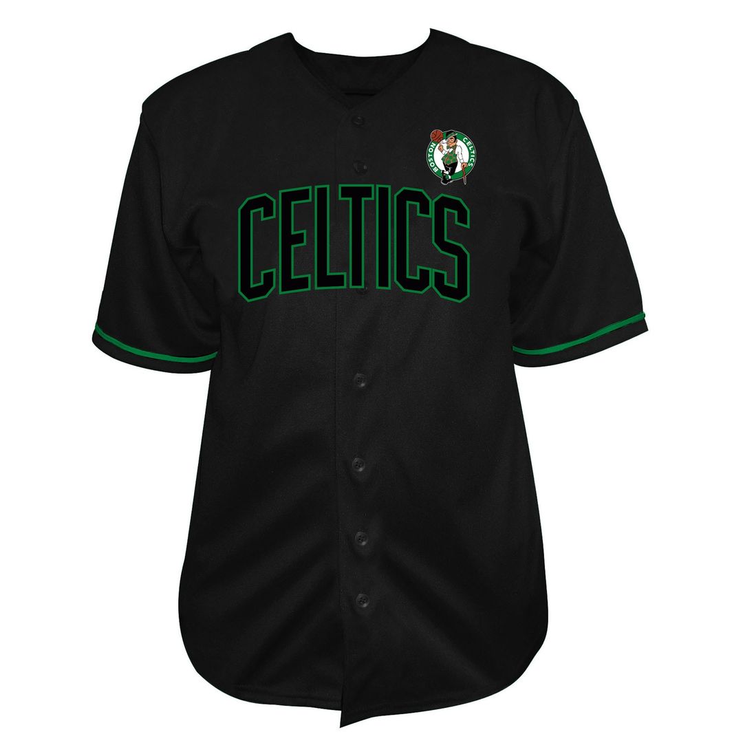 Boston Celtics Fanatics Big & Tall Pop Full - Button Baseball Jersey - Black