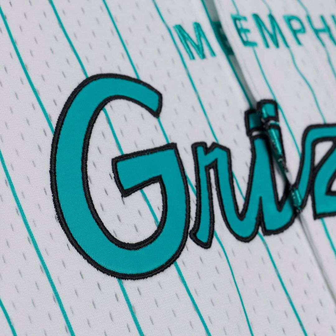 Memphis Grizzlies Mitchell & Ness Head Coach Pinstripe Mesh Full - Button Baseball Jersey - White