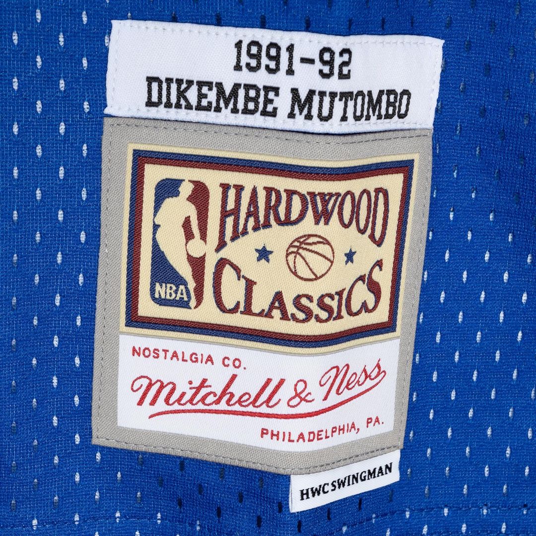 Denver Nuggets Dikembe Mutombo Mitchell & Ness Hardwood Classics 1991/92 Split Swingman Jersey - Royal/Gold