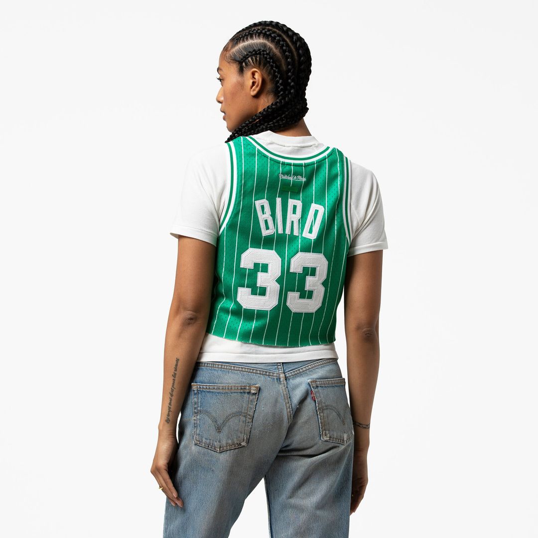Boston Celtics Larry Bird Mitchell & Ness x DANNIJO Women's Fashion Cropped Basketball Jersey - Kelly Green