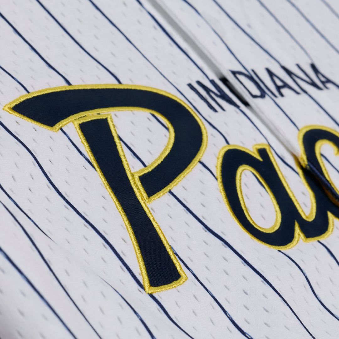 Indiana Pacers Mitchell & Ness Head Coach Pinstripe Mesh Full - Button Baseball Jersey - White