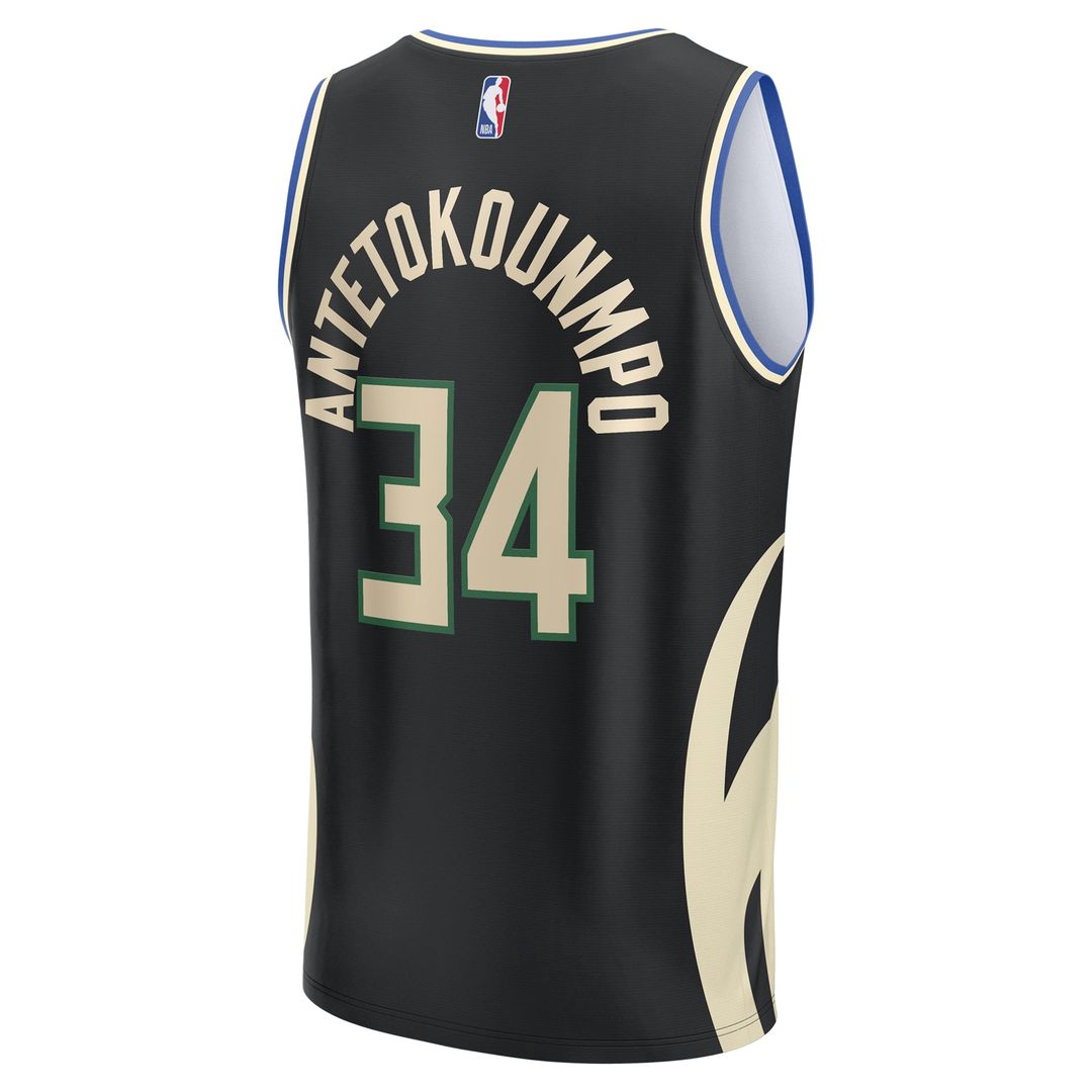 Milwaukee Bucks Giannis Antetokounmpo Fanatics Youth Fast Break Replica Player Jersey - Statement Edition - Black