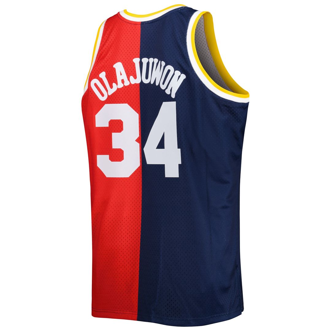 Houston Rockets Hakeem Olajuwon Mitchell & Ness Big & Tall Hardwood Classics 1993/94 Split Swingman Jersey - Navy/Red