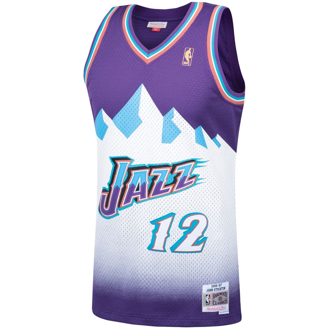 Utah Jazz John Stockton Mitchell & Ness Hardwood Classics Swingman Jersey - Purple