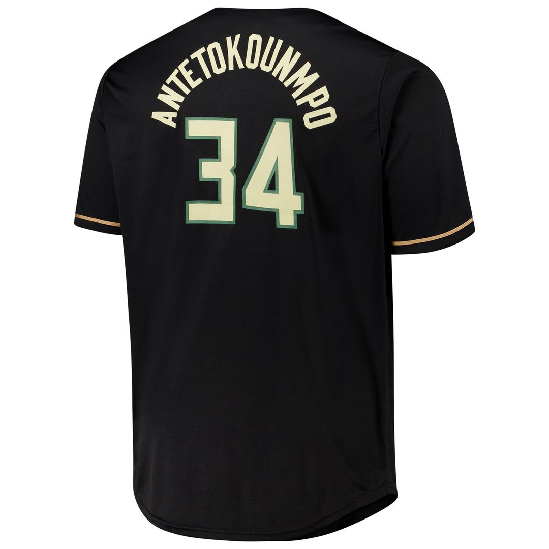 Milwaukee Bucks Giannis Antetokounmpo Profile Big & Tall Name & Number Button - Up Jersey - Black
