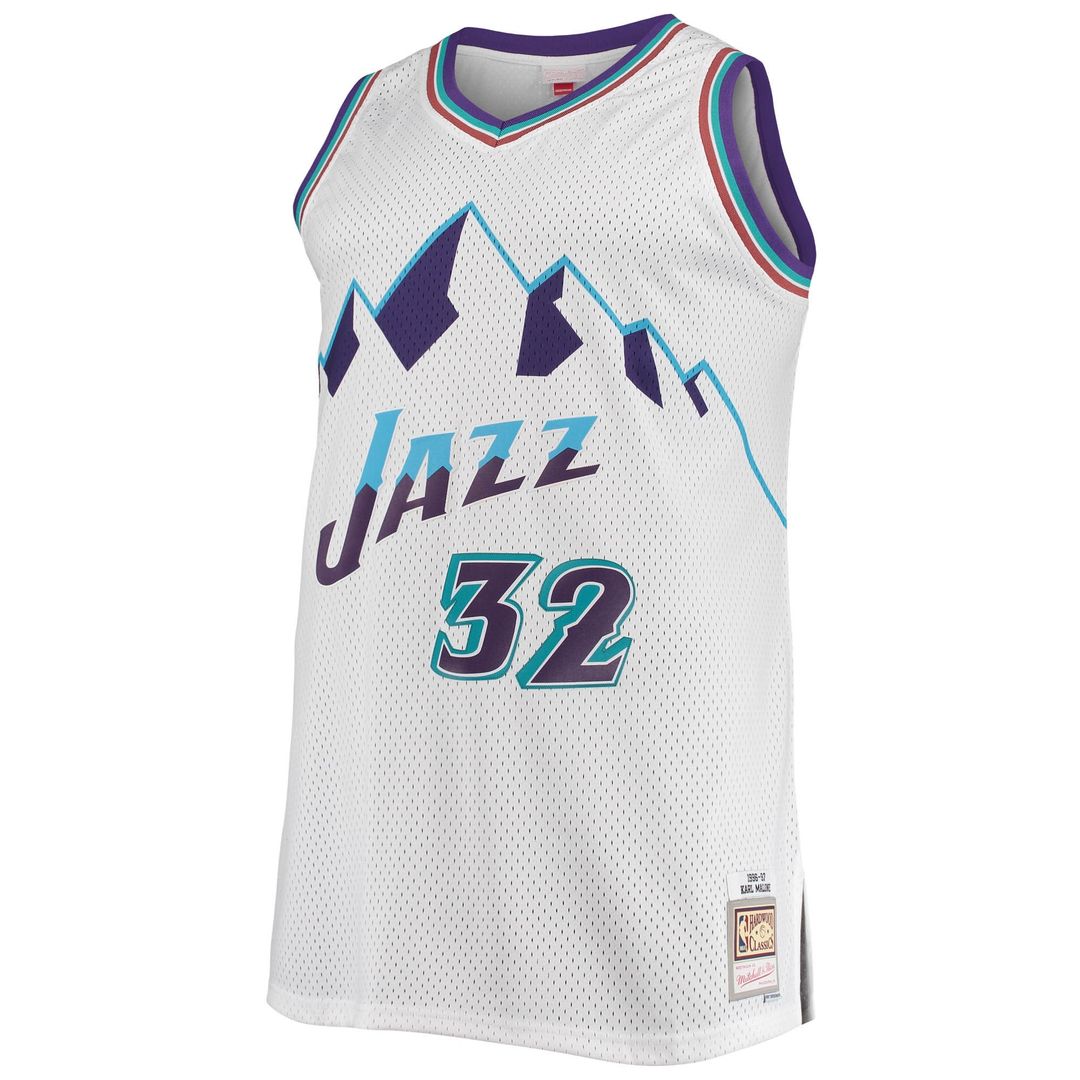 Utah Jazz Karl Malone Mitchell & Ness 1996/97 Big & Tall Hardwood Classics Swingman Jersey - White
