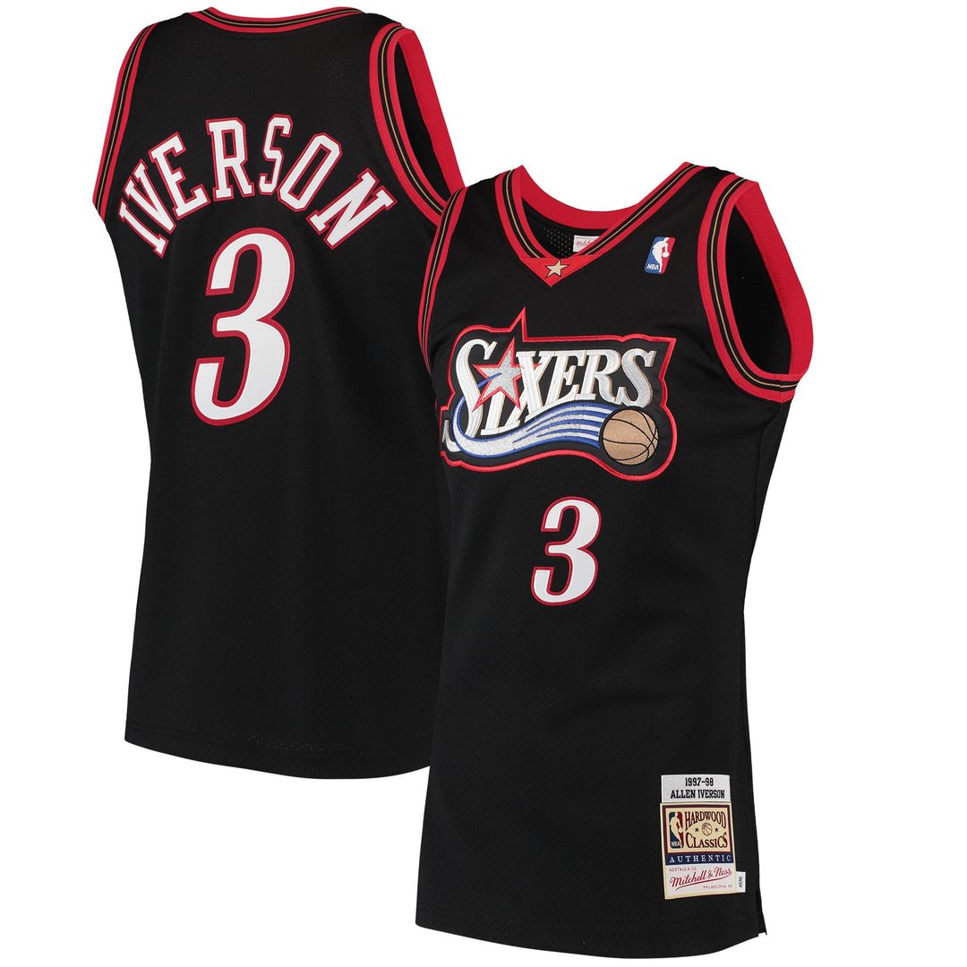 Philadelphia 76ers Allen Iverson Mitchell & Ness 1997/98 Hardwood Classics Authentic Jersey - Black