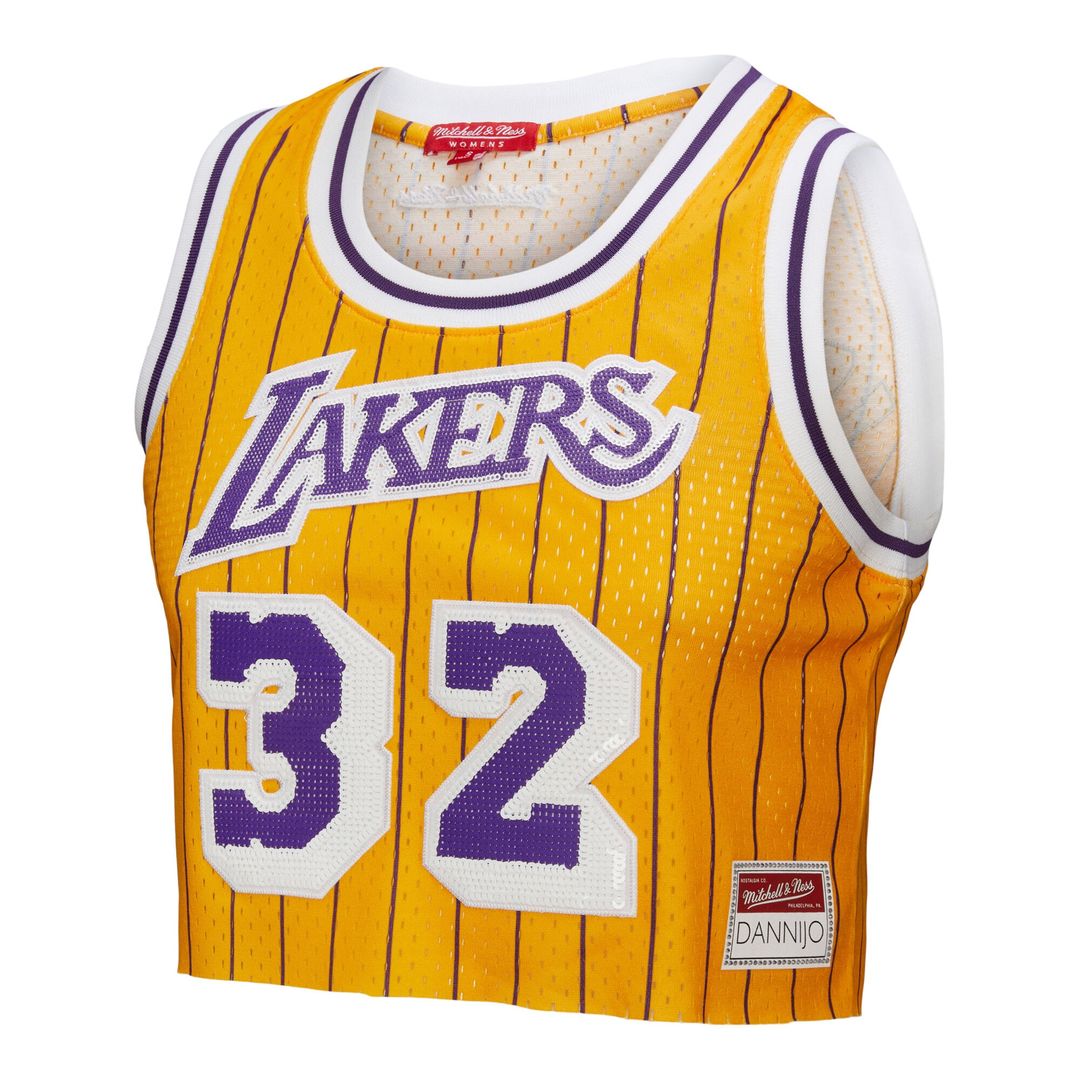 Los Angeles Lakers Magic Johnson Mitchell & Ness x DANNIJO Women's Fashion Cropped Basketball Jersey - Yellow