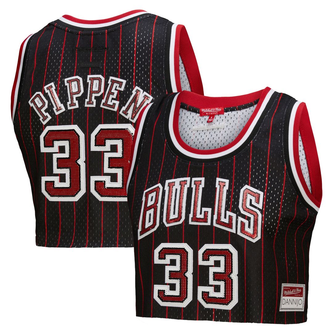Chicago Bulls Scottie Pippen Mitchell & Ness x DANNIJO Women's Fashion Cropped Basketball Jersey - Black