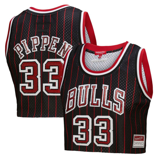 Chicago Bulls Scottie Pippen Mitchell & Ness x DANNIJO Women's Fashion Cropped Basketball Jersey - Black