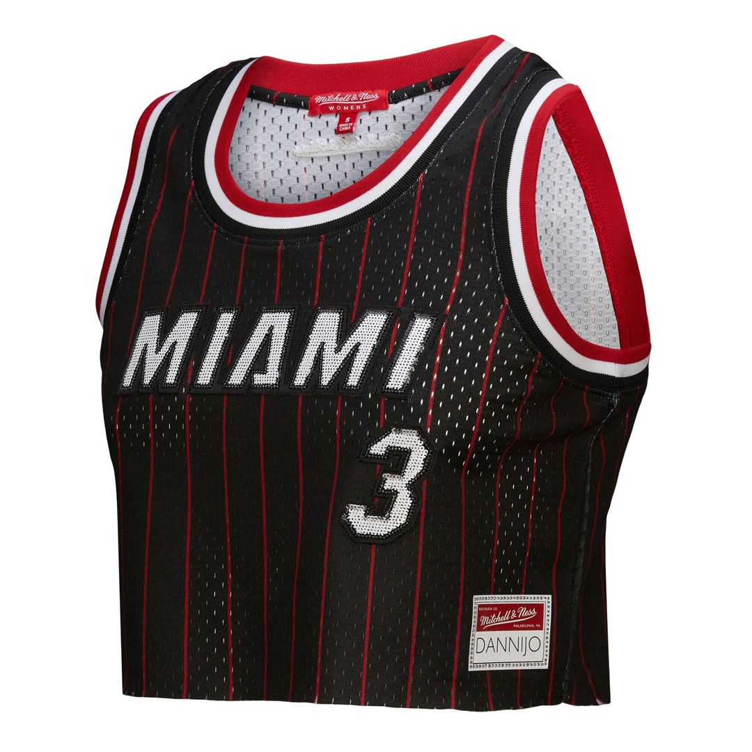 Miami Heat Dwyane Wade Mitchell & Ness x DANNIJO Women's Fashion Cropped Basketball Jersey - Black