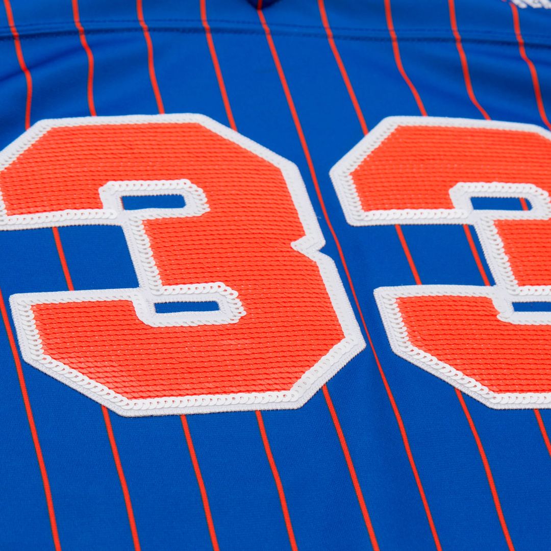 New York Knicks Patrick Ewing Mitchell & Ness x DANNIJO Women's Name & Number Cropped Football Jersey - Blue