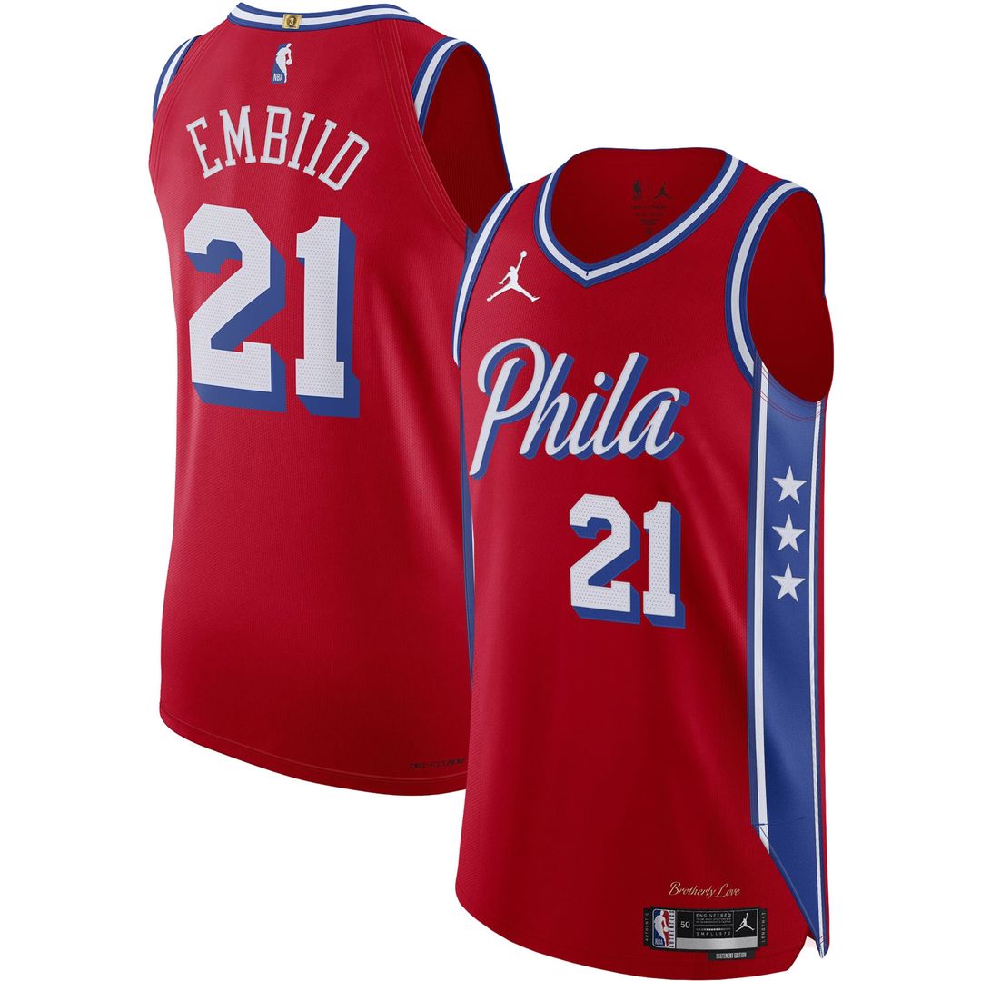 Philadelphia 76ers Joel Embiid Jordan Brand Authentic Player Jersey - Statement Edition - Red