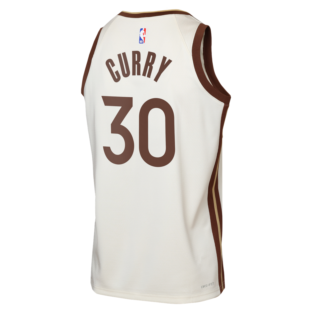 Golden State Warriors Stephen Curry Nike Youth Swingman Finished Badge Player Jersey - City Edition - Tan