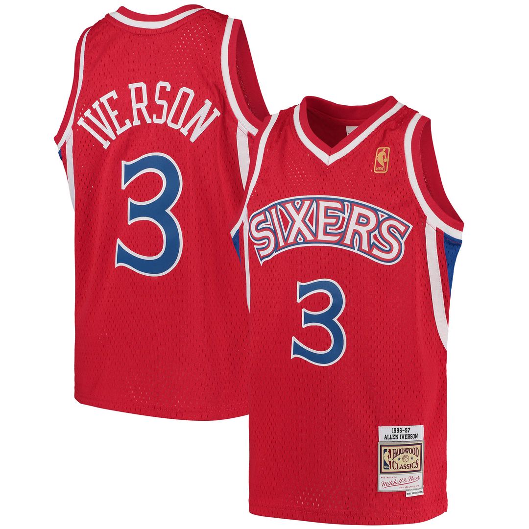 Philadelphia 76ers Allen Iverson Mitchell & Ness Youth 1996/97 Hardwood Classics Swingman Throwback Jersey - Red