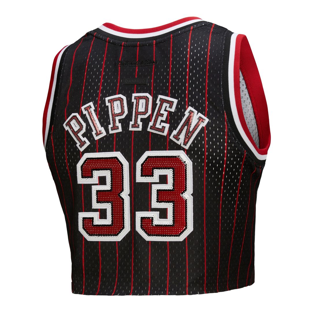 Chicago Bulls Scottie Pippen Mitchell & Ness x DANNIJO Women's Fashion Cropped Basketball Jersey - Black