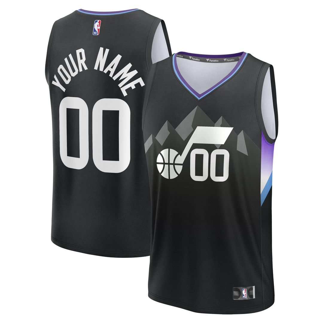 Utah Jazz Fanatics Youth Fast Break Custom Replica Jersey - Black - Statement Edition