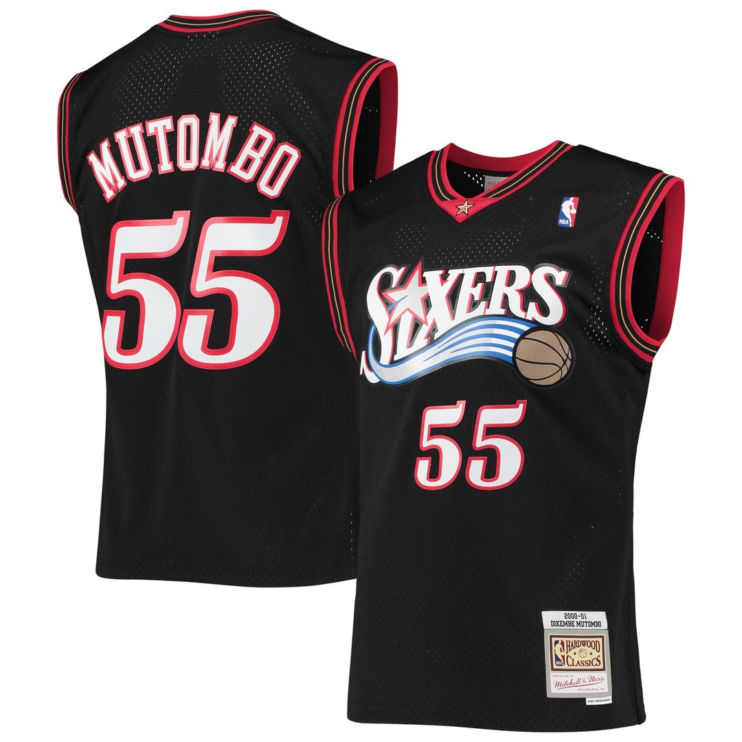 Philadelphia 76ers Dikembe Mutombo Mitchell & Ness Hardwood Classics Swingman Jersey - Black