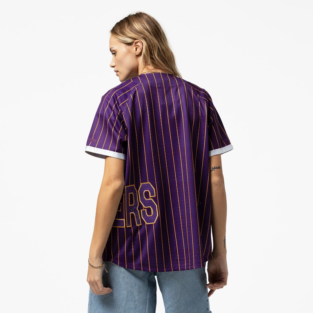Los Angeles Lakers Mitchell & Ness x DANNIJO Women's Fashion Baseball Jersey - Purple