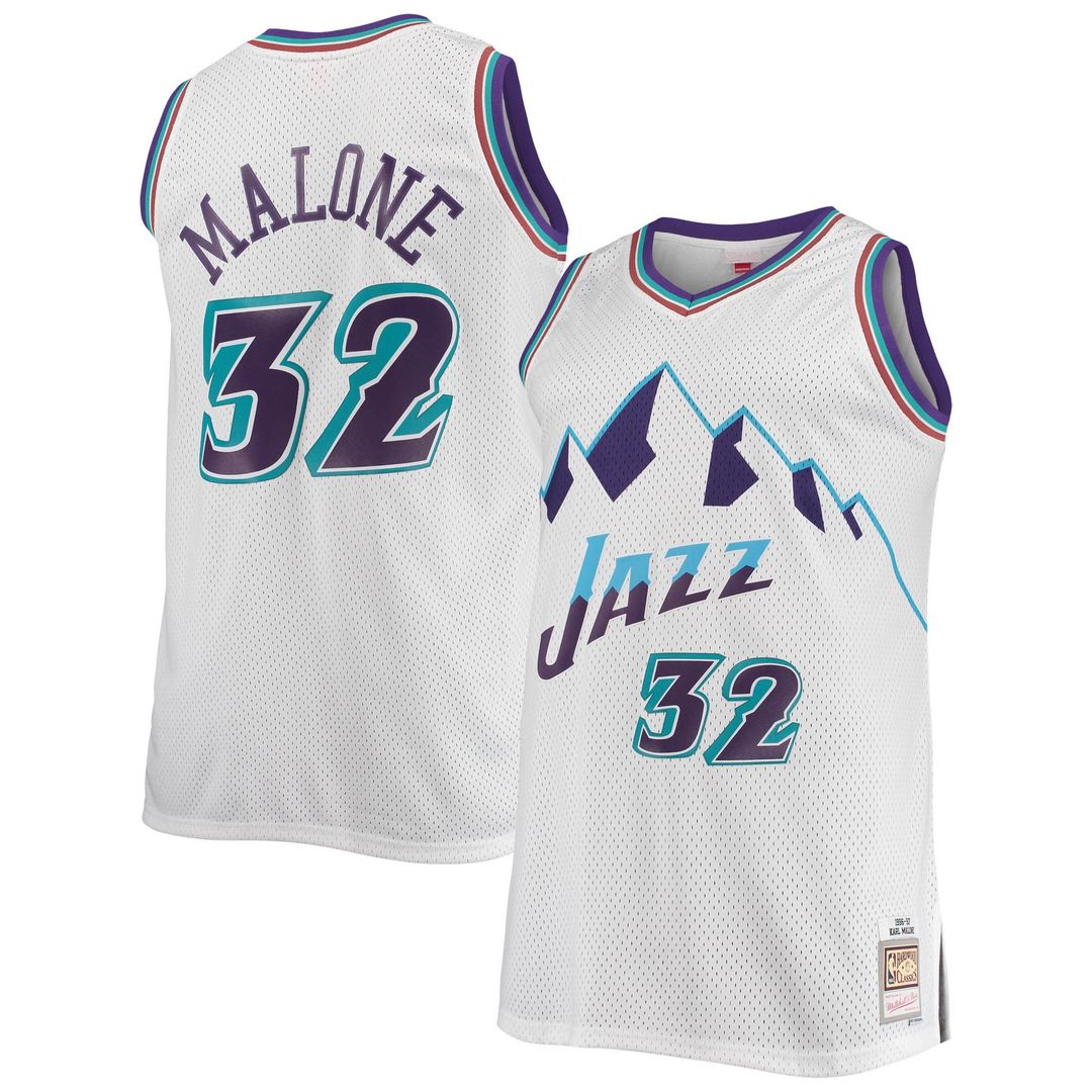 Utah Jazz Karl Malone Mitchell & Ness 1996/97 Big & Tall Hardwood Classics Swingman Jersey - White