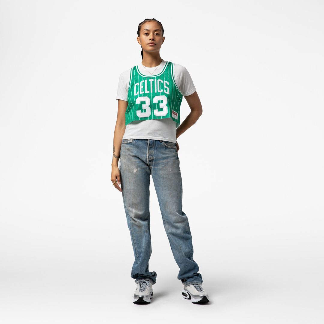 Boston Celtics Larry Bird Mitchell & Ness x DANNIJO Women's Fashion Cropped Basketball Jersey - Kelly Green
