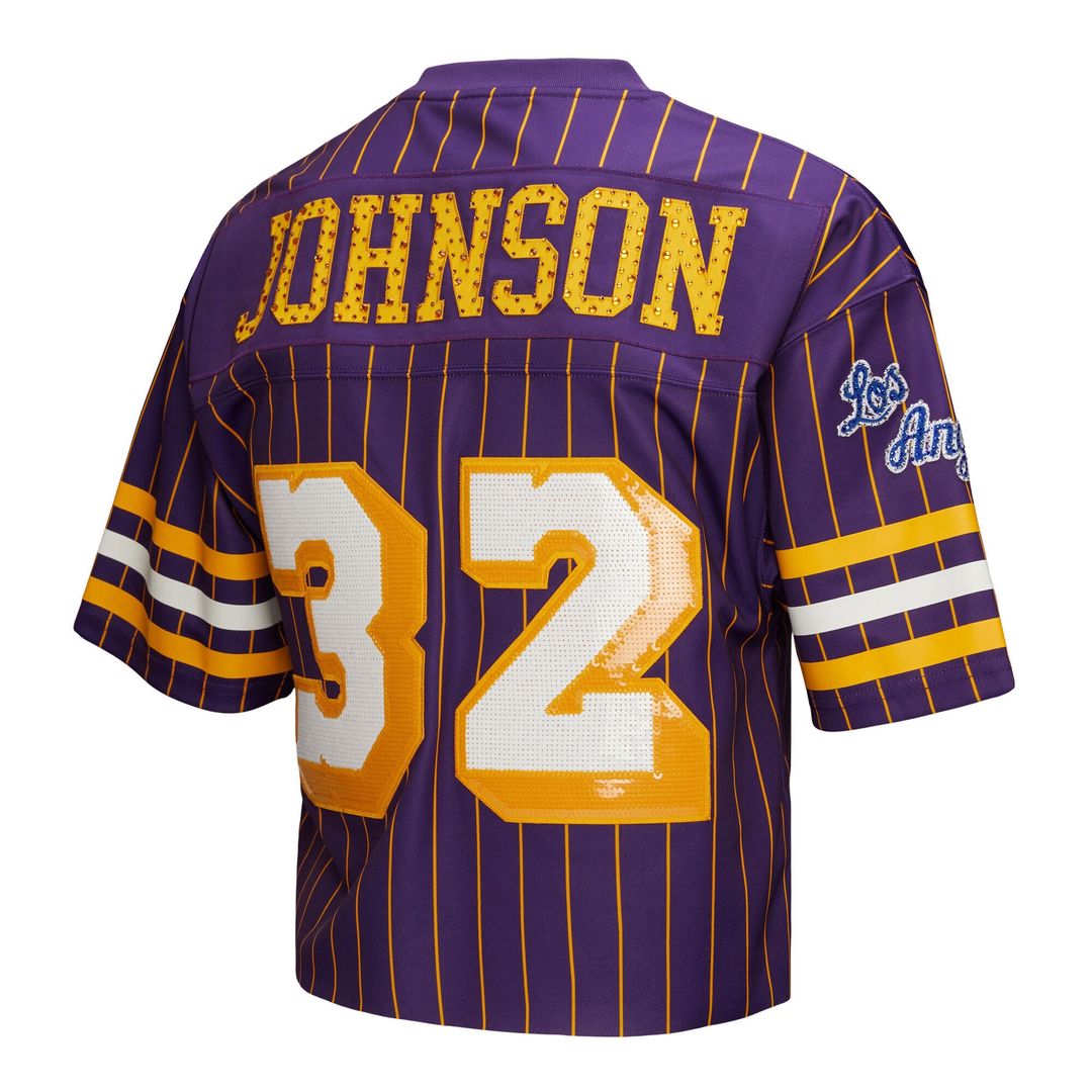 Los Angeles Lakers Magic Johnson Mitchell & Ness x DANNIJO Women's Cropped Football Fashion Jersey - Purple
