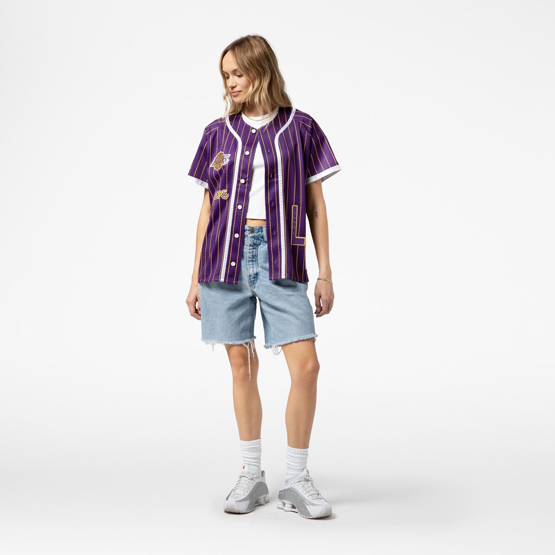 Los Angeles Lakers Mitchell & Ness x DANNIJO Women's Fashion Baseball Jersey - Purple