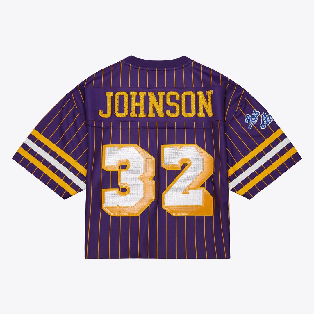 Los Angeles Lakers Magic Johnson Mitchell & Ness x DANNIJO Women's Cropped Football Fashion Jersey - Purple