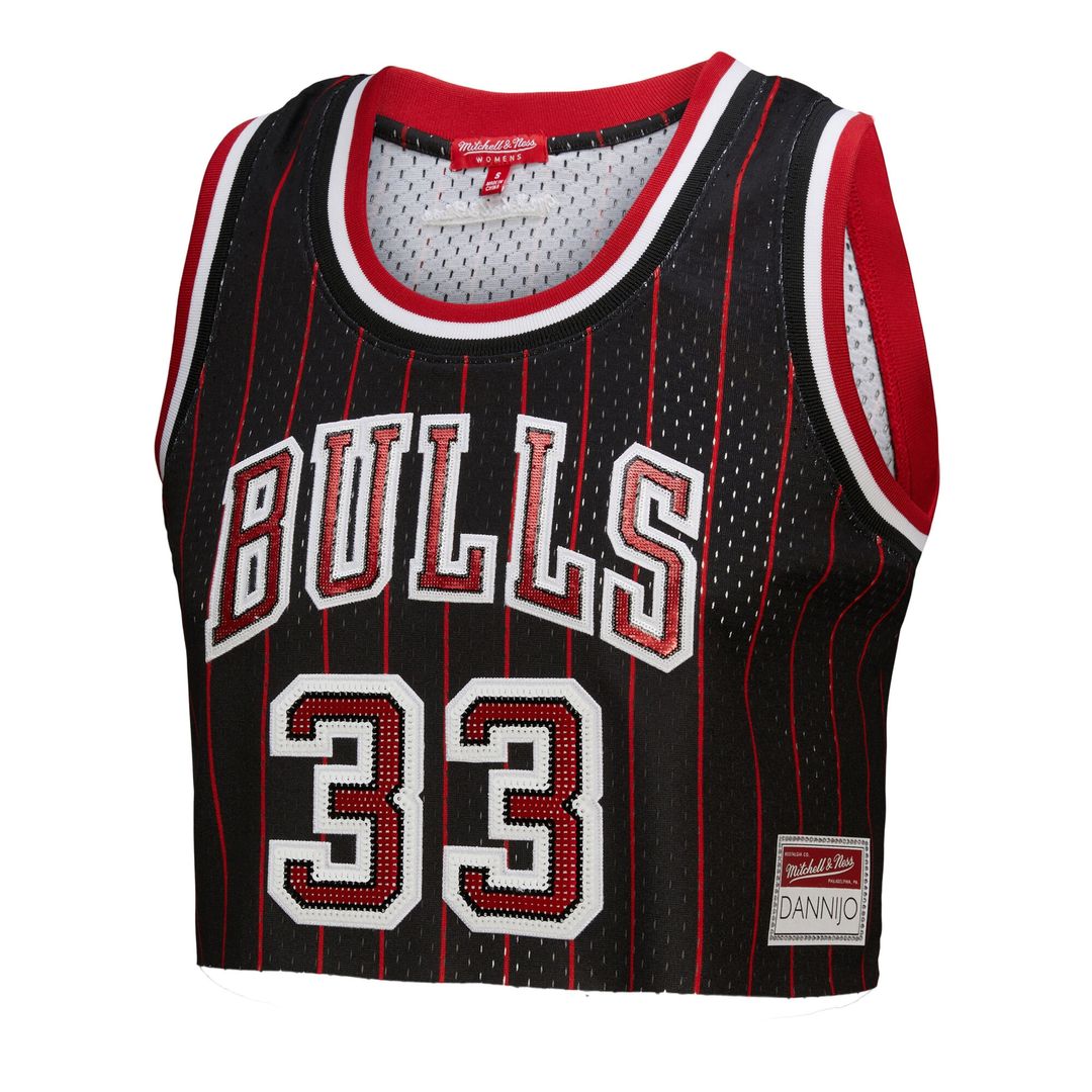 Chicago Bulls Scottie Pippen Mitchell & Ness x DANNIJO Women's Fashion Cropped Basketball Jersey - Black