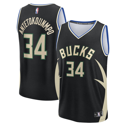 Milwaukee Bucks Giannis Antetokounmpo Fanatics Fast Break Replica Player Jersey - Statement Edition - Black