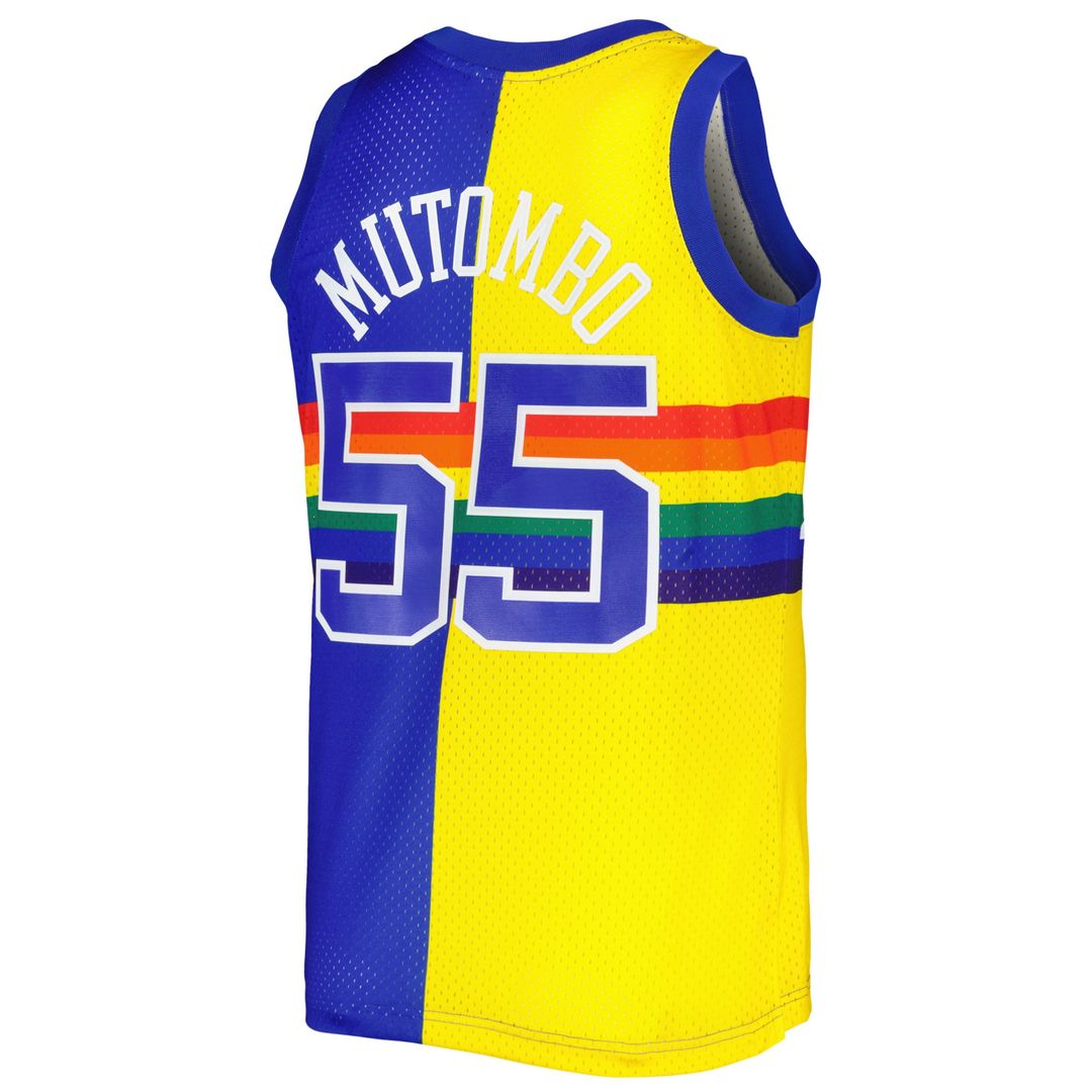 Denver Nuggets Dikembe Mutombo Mitchell & Ness Hardwood Classics 1991/92 Split Swingman Jersey - Royal/Gold