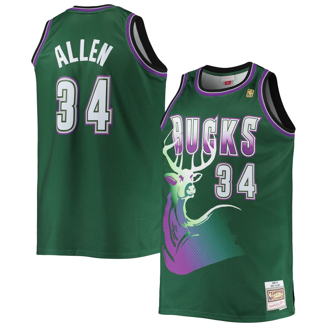 Milwaukee Bucks Ray Allen Mitchell & Ness Big & Tall 1996/97 Hardwood Classics Swingman Jersey - Hunter Green
