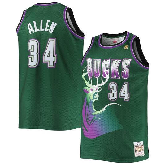 Milwaukee Bucks Ray Allen Mitchell & Ness Big & Tall 1996/97 Hardwood Classics Swingman Jersey - Hunter Green