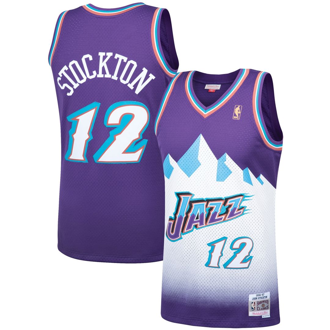 Utah Jazz John Stockton Mitchell & Ness Hardwood Classics Swingman Jersey - Purple
