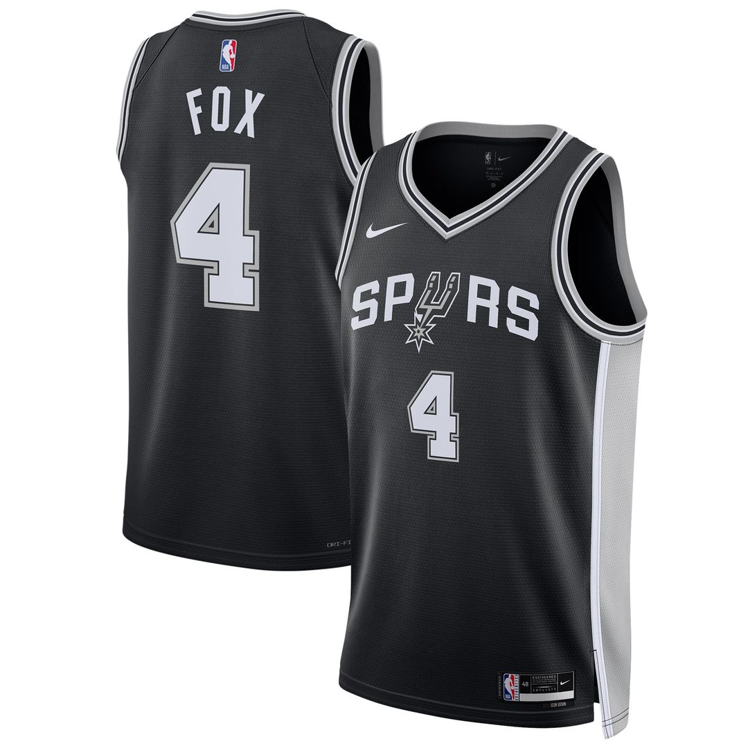 San Antonio Spurs De'Aaron Fox Nike Unisex Swingman Player Jersey - Icon Edition - Black