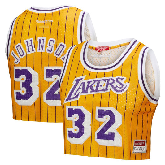 Los Angeles Lakers Magic Johnson Mitchell & Ness x DANNIJO Women's Fashion Cropped Basketball Jersey - Yellow