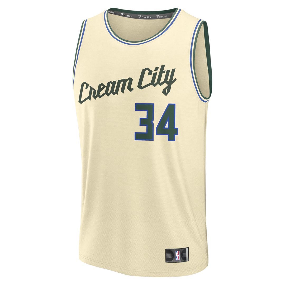 Milwaukee Bucks Giannis Antetokounmpo Fanatics Youth 2025/26 City Edition Fast Break Jersey - Cream
