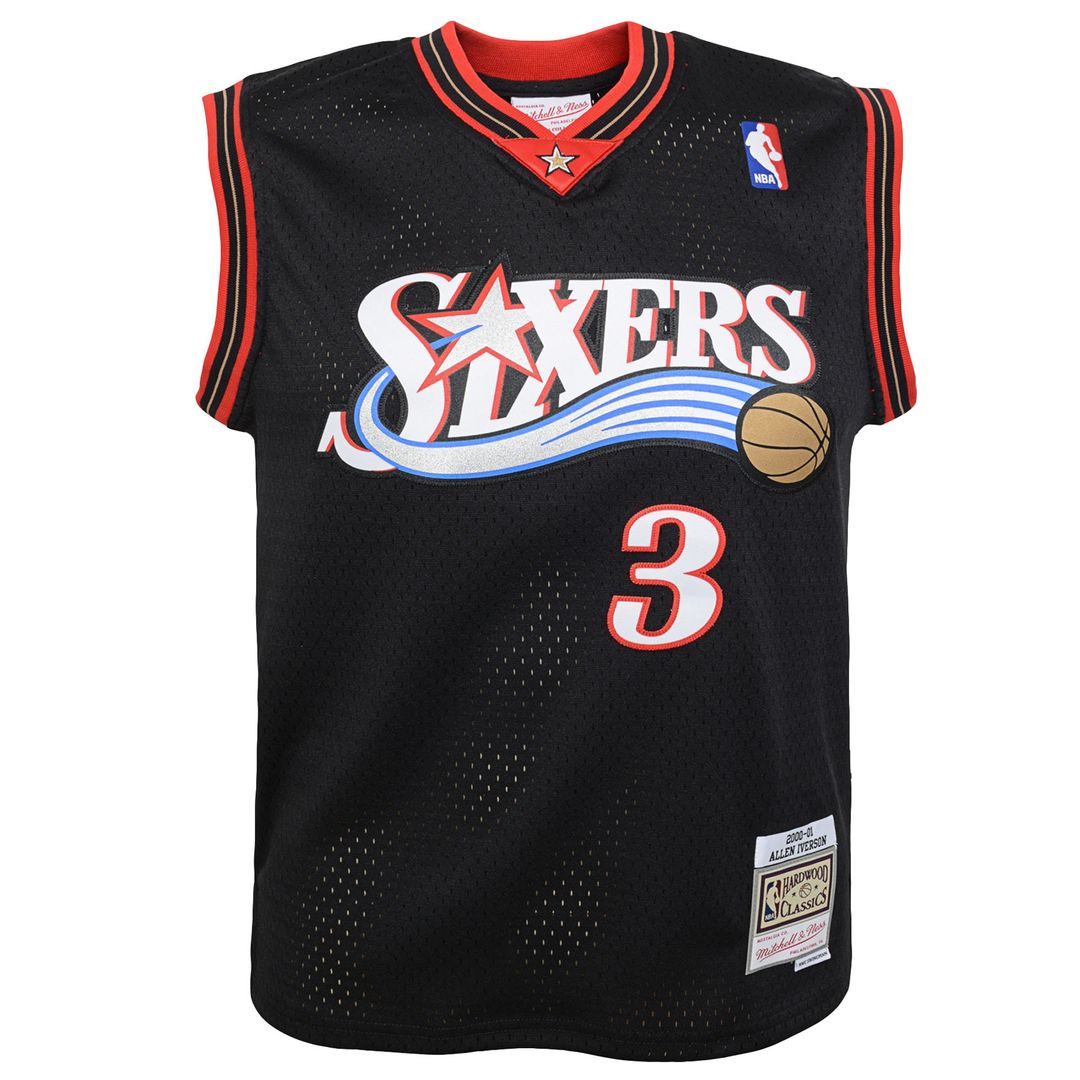 Philadelphia 76ers Allen Iverson Mitchell & Ness Youth 2000 - 01 Swingman Road Jersey - Black