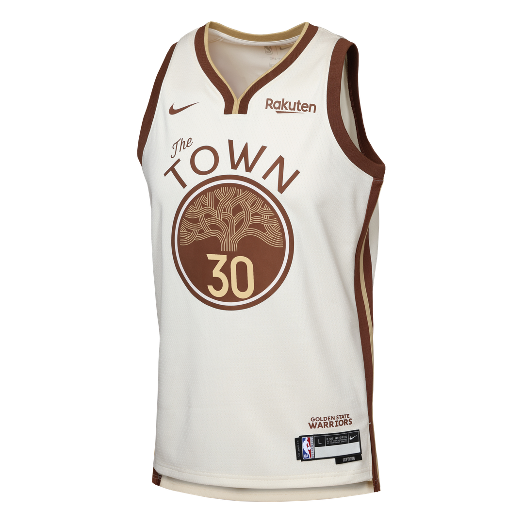 Golden State Warriors Stephen Curry Nike Youth Swingman Finished Badge Player Jersey - City Edition - Tan