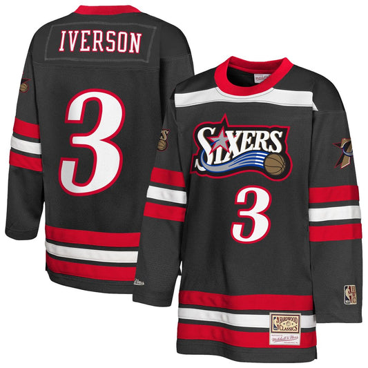 Philadelphia 76ers Allen Iverson Mitchell & Ness Youth Maxxed Out 2.0 Fashion Hockey Jersey - Black