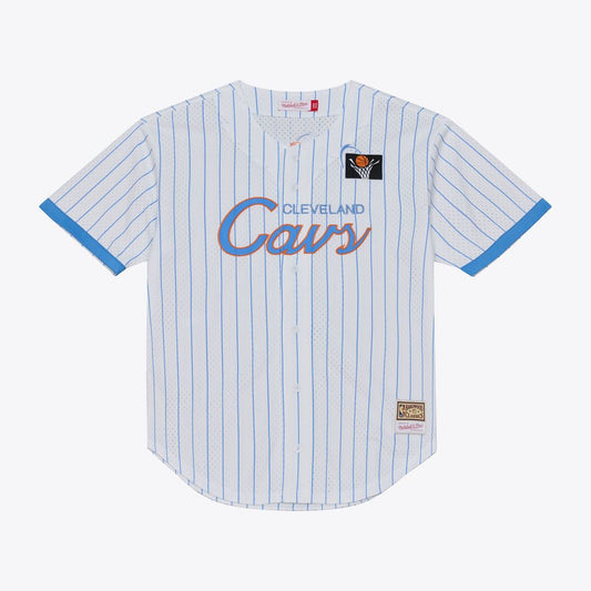 Cleveland Cavaliers Mitchell & Ness Head Coach Pinstripe Mesh Full - Button Baseball Jersey - White