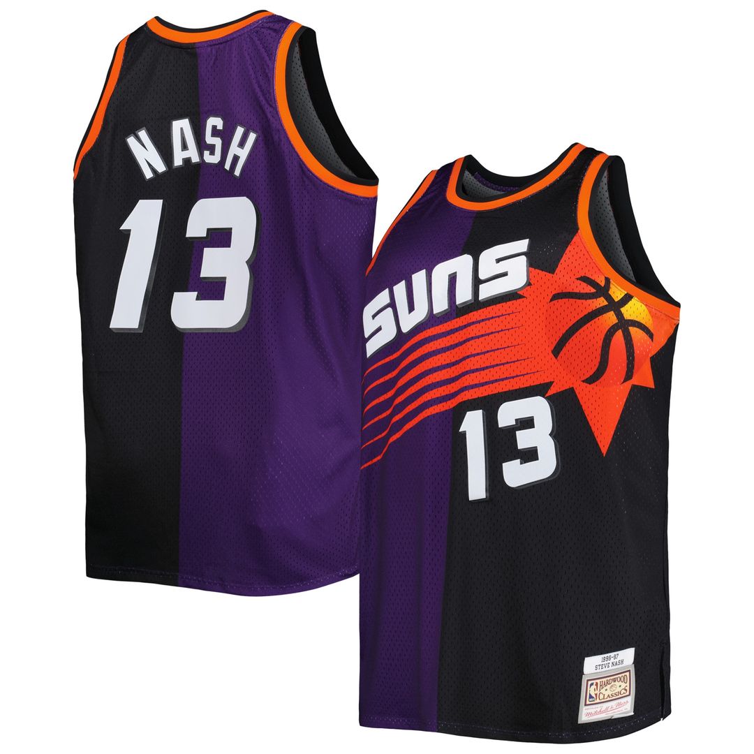 Phoenix Suns Steve Nash Mitchell & Ness Big & Tall Hardwood Classics 1996/97 Split Swingman Jersey - Purple/Black