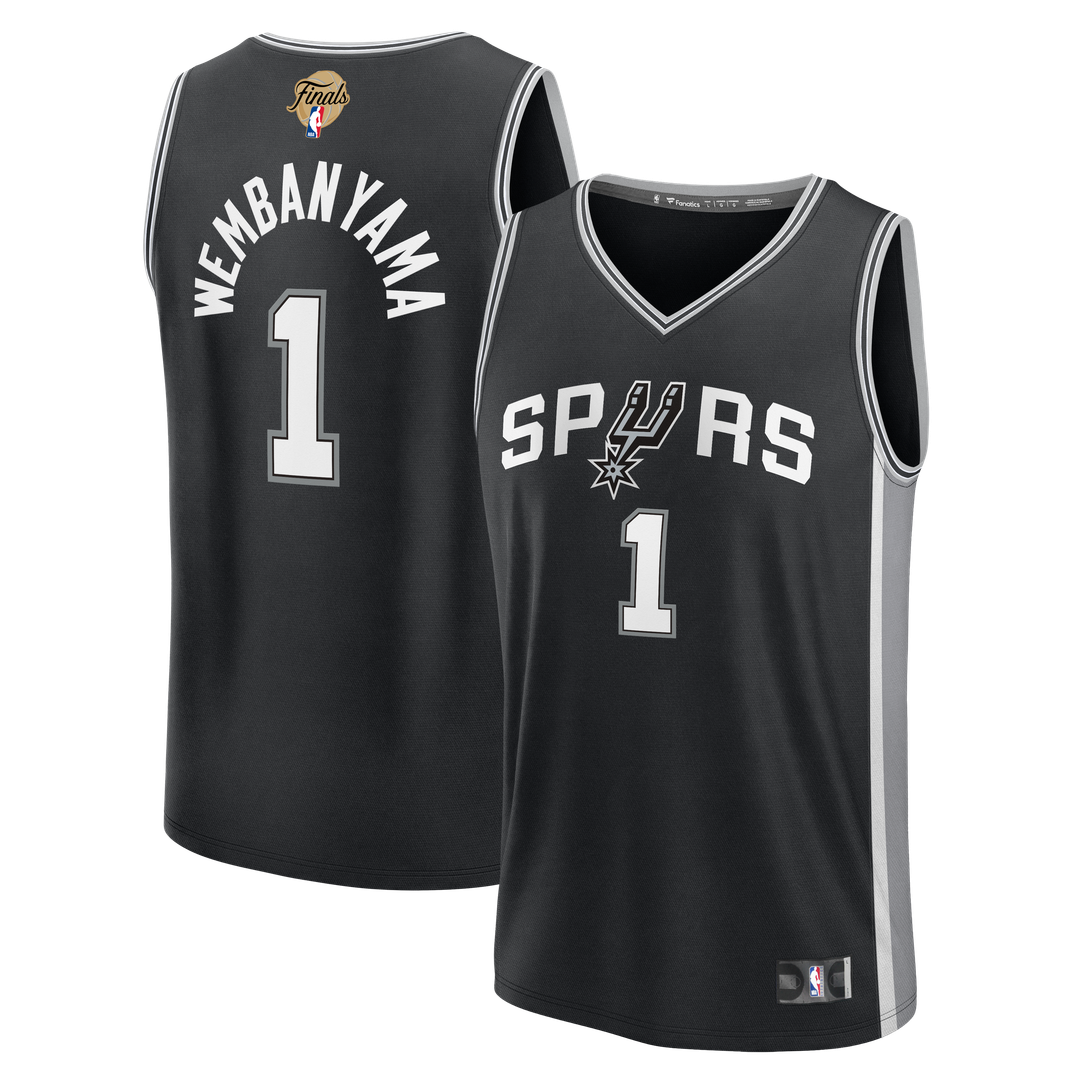 San Antonio Spurs Victor Wembanyama Fanatics Youth 2026 NBA Finals Patch Fast Break Replica Jersey - Black - Icon Edition