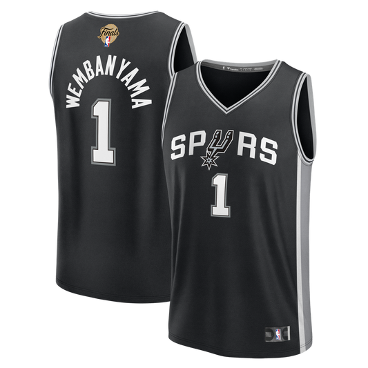 San Antonio Spurs Victor Wembanyama Fanatics Youth 2026 NBA Finals Patch Fast Break Replica Jersey - Black - Icon Edition
