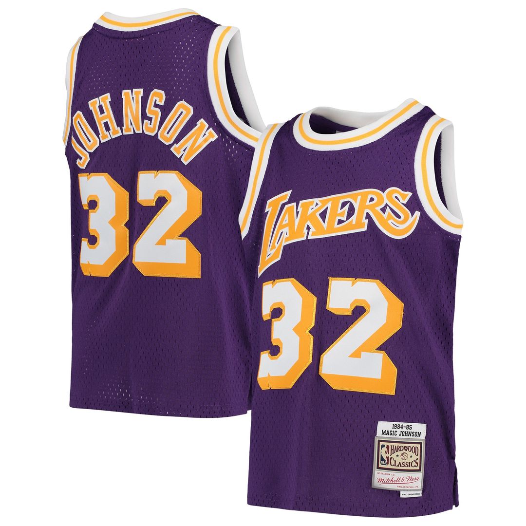 Los Angeles Lakers Magic Johnson Mitchell & Ness Youth 1984 - 85 Hardwood Classics Swingman Throwback Jersey - Purple