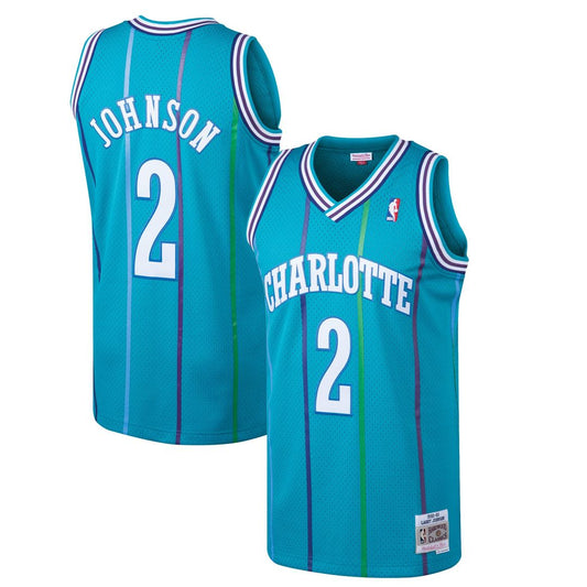 Charlotte Hornets Larry Johnson Mitchell & Ness 1992/93 Hardwood Classics Swingman Jersey - Teal