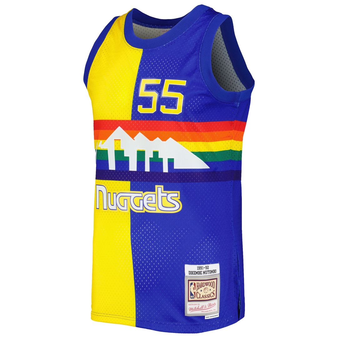 Denver Nuggets Dikembe Mutombo Mitchell & Ness Hardwood Classics 1991/92 Split Swingman Jersey - Royal/Gold