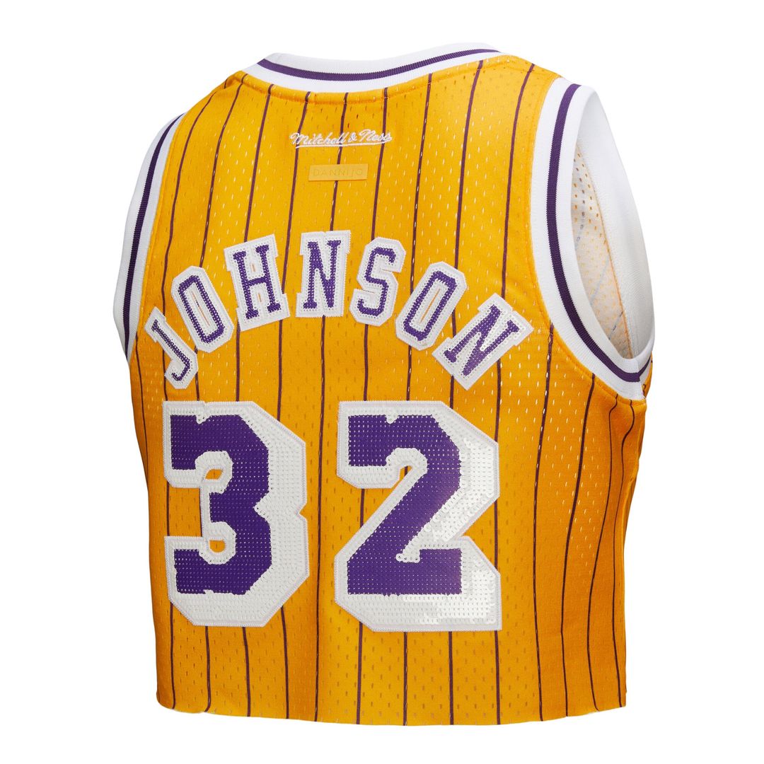 Los Angeles Lakers Magic Johnson Mitchell & Ness x DANNIJO Women's Fashion Cropped Basketball Jersey - Yellow